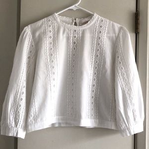 Zara open work embroidery white cotton blouse